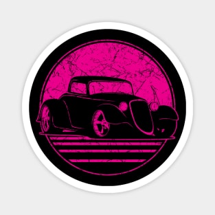 Retro Hot Pink Hot Rod Grungy Sunset Illustration Magnet